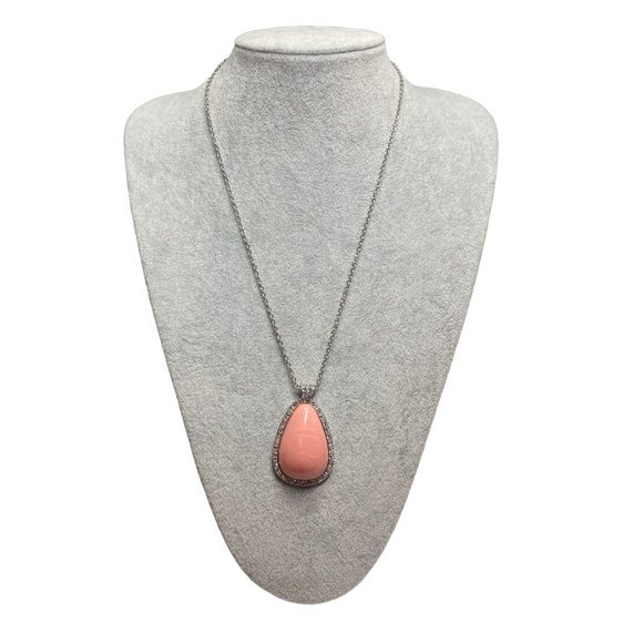 Vintage Avon Peachy Pink Lucite Pendant with Rhinestones - Picture 6 of 6